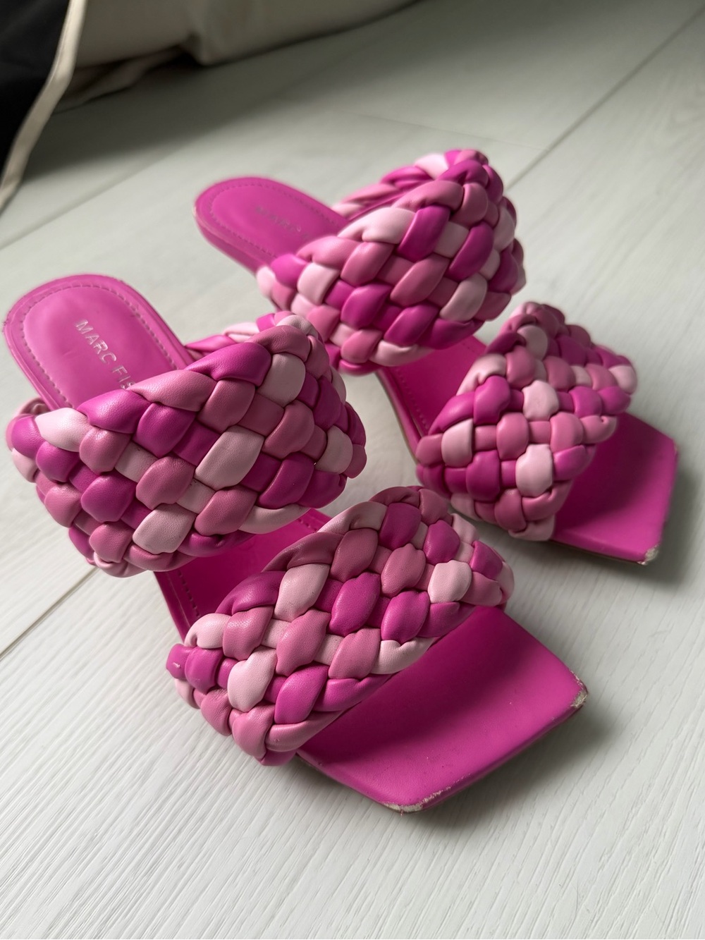 Marc Fisher Pink Braided Double-Strap Heeled Slides